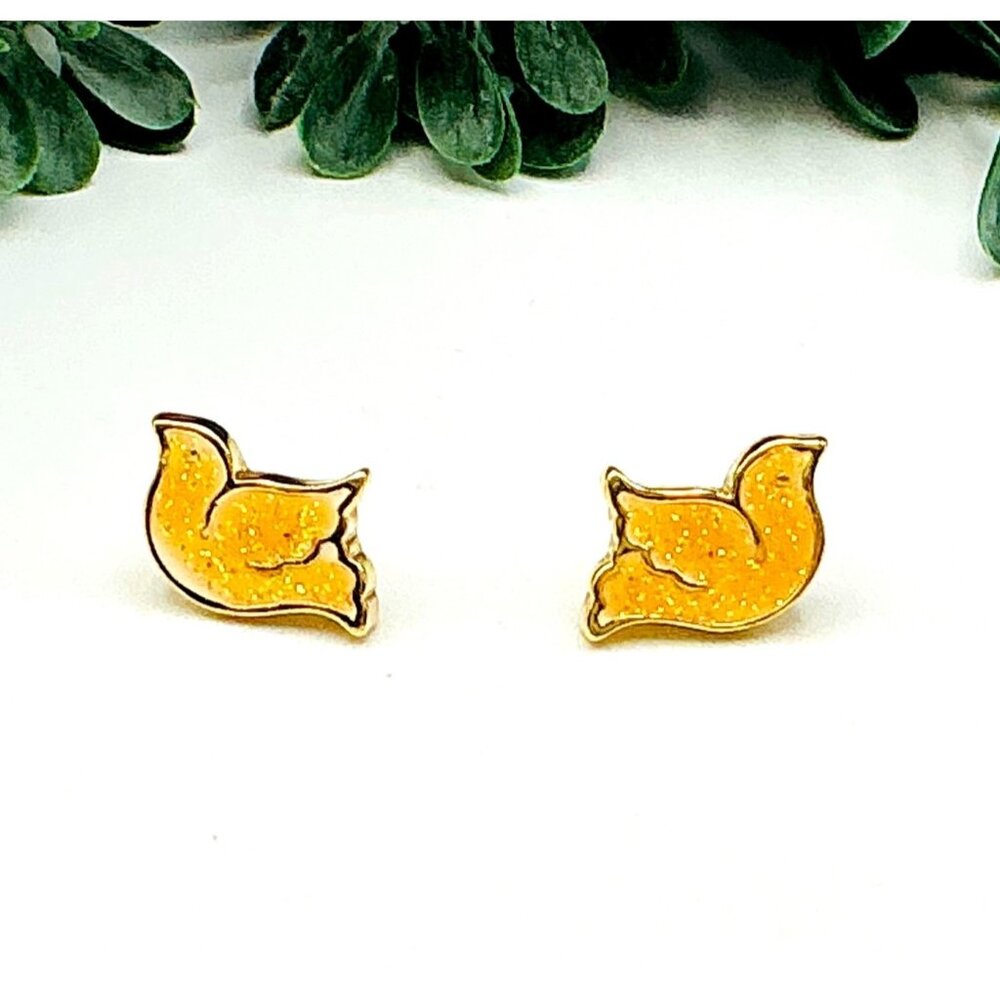 Gold and Yellow Bird Stud Earrings